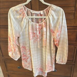Sheer Floral Cream and Pink Women's Top size medium